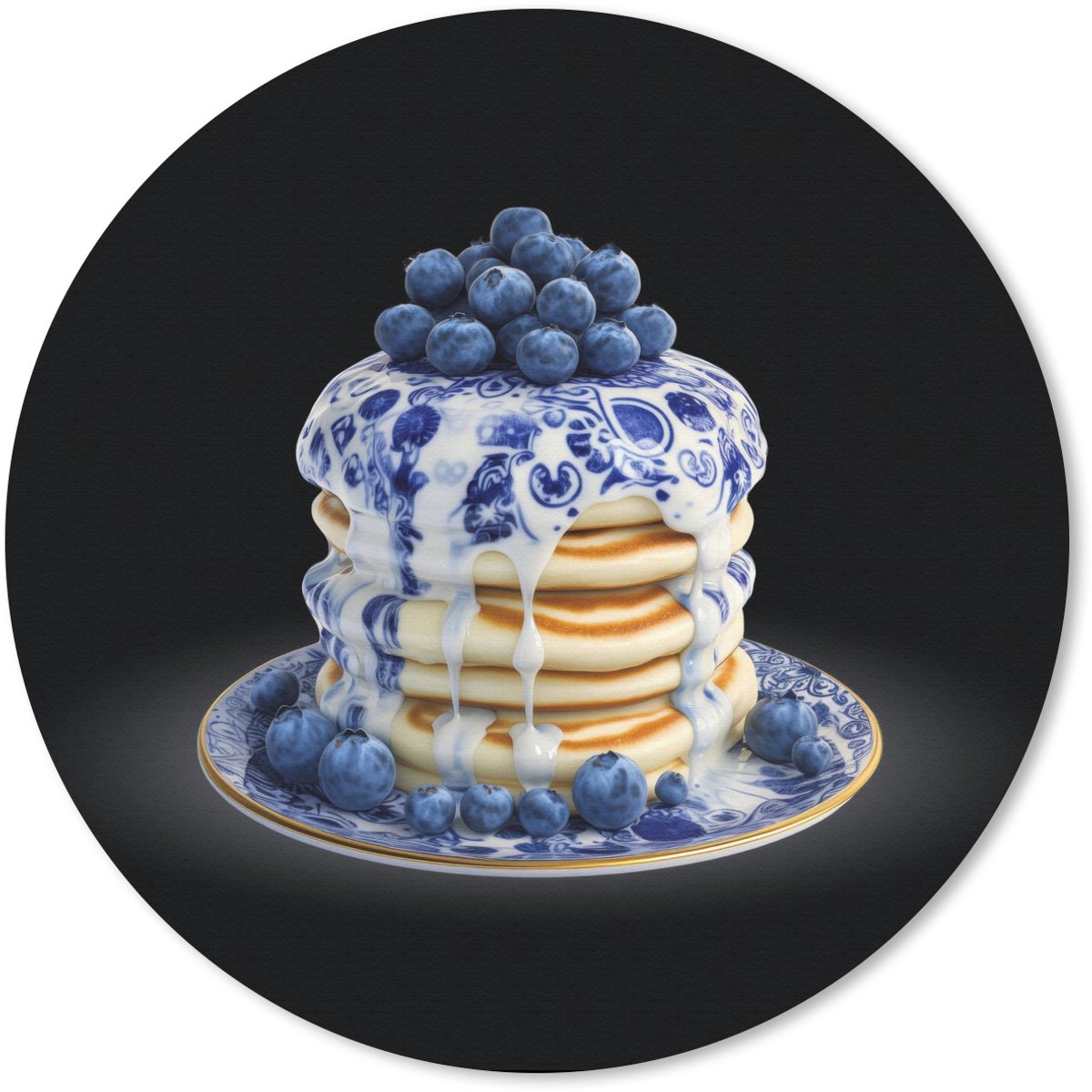 Muismat rond 30x30 cm - Mousepad Pannenkoeken - Blauwe Bessen - Bord - Ronde muismatten