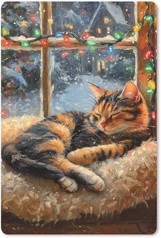 Muismat 18x27 cm - Mousepad Kat - Kerst - Winter - Dier - Muismatten