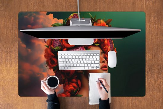 Muismat XXL 120x80 cm - Bureau onderlegger - Bureau mat Vrouw - Drankenfruit - Rozen - Bureaumat - Gaming mousepad xl - Bureaulegger groot - Computer deskmat