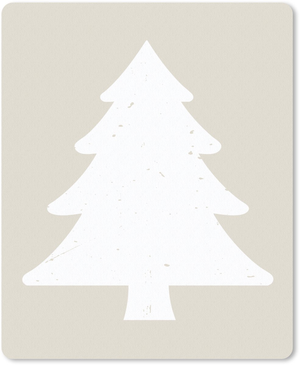 Muismat 19x23 cm - Mousepad Japandi - Kerstboom - Beige - Kerstversiering - Muismatten