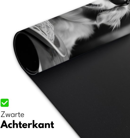 Sous-main 80x40 cm - Tapis de souris Golden Retriever - Chien - Joyeux - Assiette de spaghetti - Zwart - blanc - Sous-main - Tapis de souris XXL - Sous-main - Grands Tapis de souris - Organiseur de bureau - Sous-main
