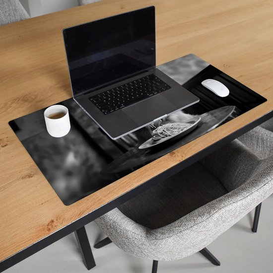 Sous-main 80x40 cm - Tapis de souris Golden Retriever - Chien - Joyeux - Assiette de spaghetti - Zwart - blanc - Sous-main - Tapis de souris XXL - Sous-main - Grands Tapis de souris - Organiseur de bureau - Sous-main
