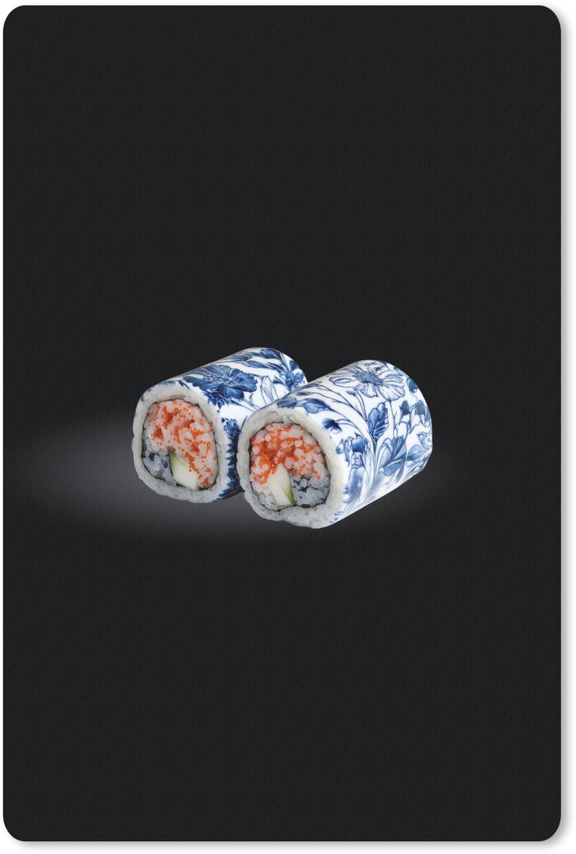 Muismat 18x27 cm - Mousepad Sushi - Delfts blauw - Rijst - Vis - Elegant - Muismatten