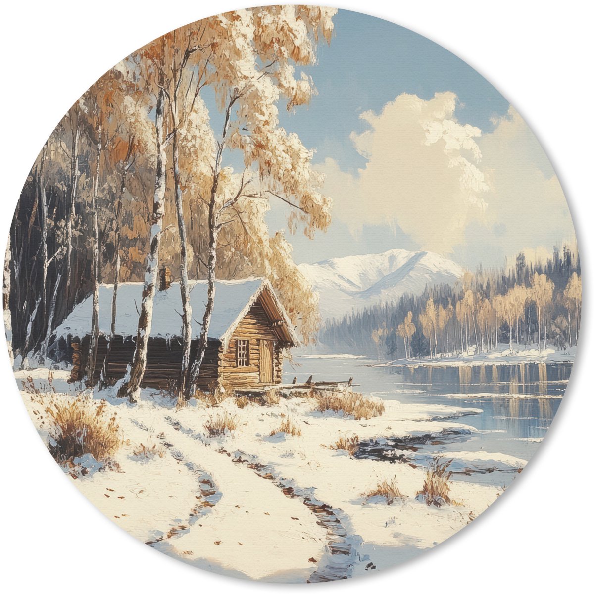 Muismat rond 40x40 cm - Mousepad Winter - Sneeuw - Huis - Natuur - Ronde muismatten