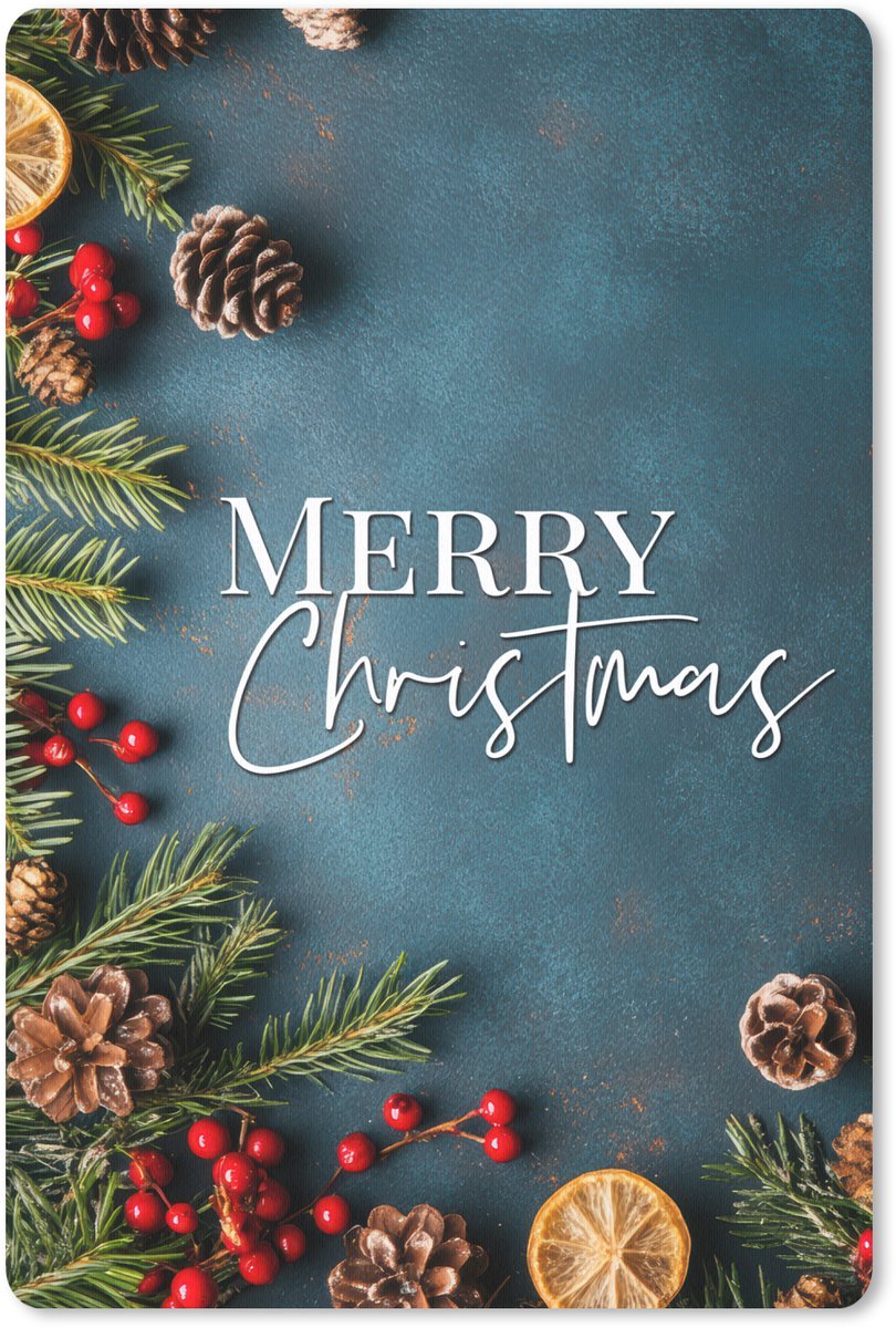Muismat 18x27 cm - Mousepad Merry Christmas - Blauw - Kerst - Winter - Muismatten