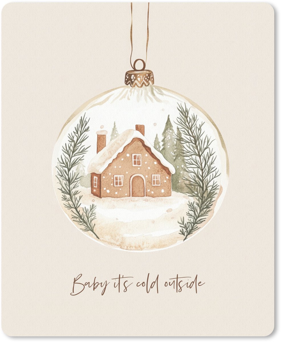 Muismat 19x23 cm - Mousepad Quote - Winter - Kerst - Beige - Kerstbal - Muismatten