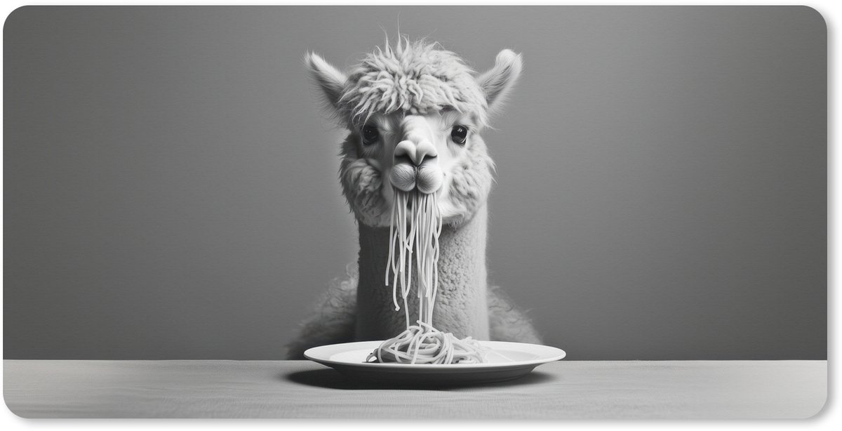 Muismat XXL 80x40 cm - Bureau onderlegger - Bureau mat Alpaca - Pasta - Zwart - Wit - Grappig - Dieren - Bureaumat - Gaming mousepad xl - Bureaulegger groot - Computer deskmat