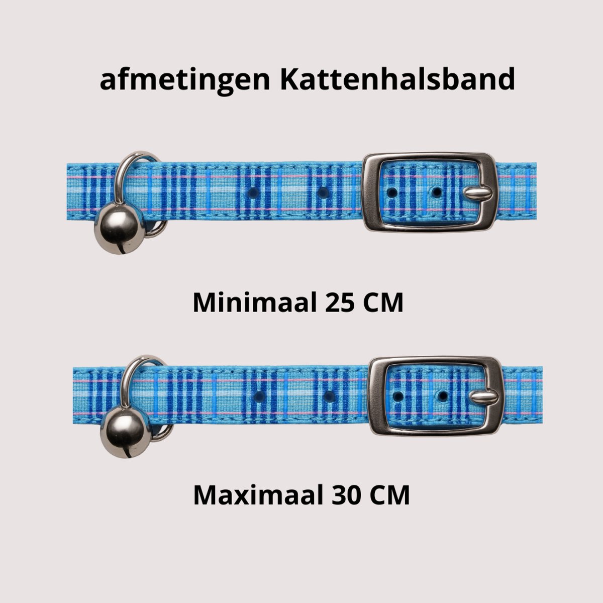 Animalking Kattenhalsband - Kattenbandje met Belletje - Halsband Kat - Cat Collar - Blauw Geruit – foto 4