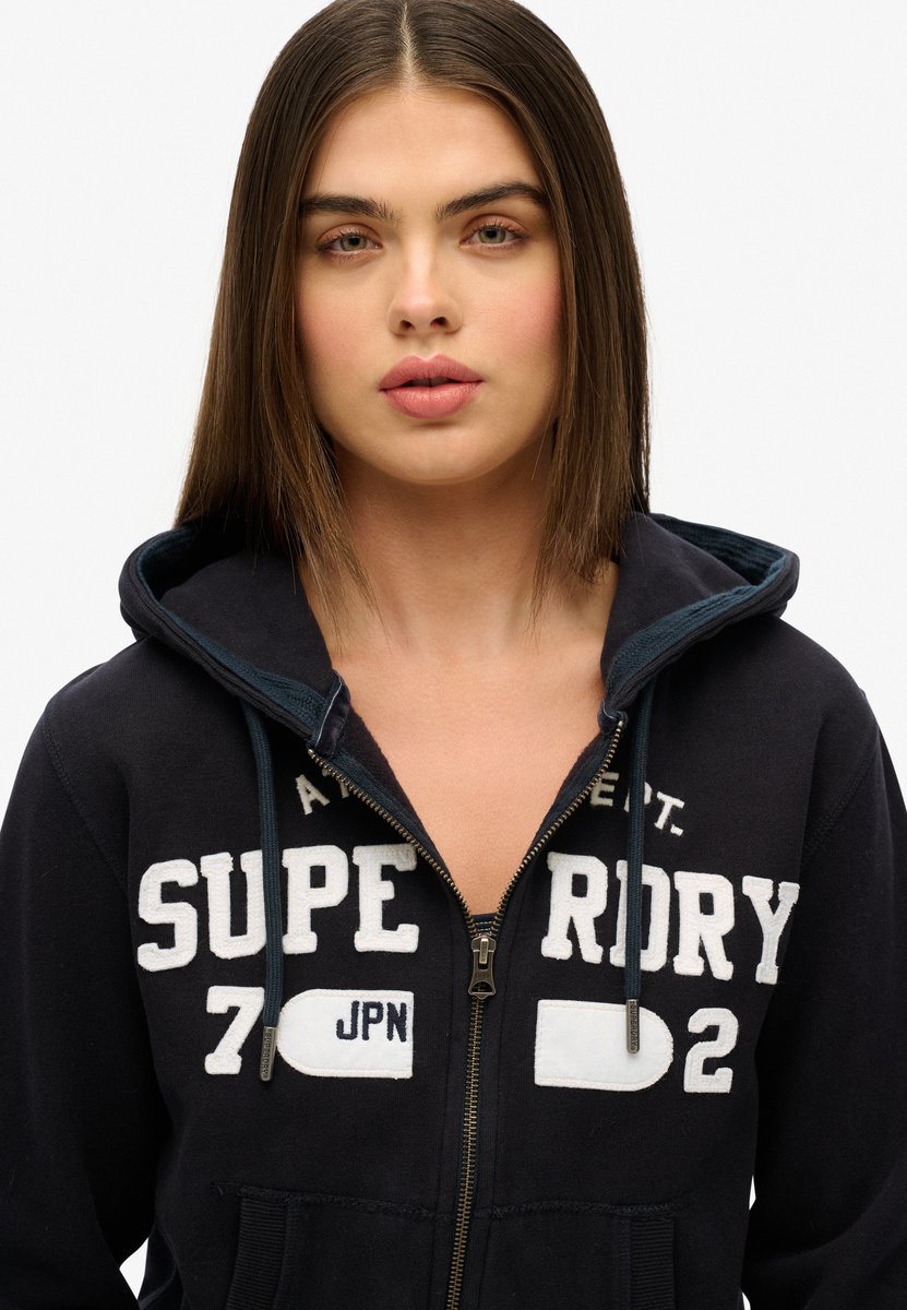 Superdry Athletic Essentials korte hoodie met rits en losse pasvorm Dames Hoodies Marineblauw