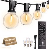 EverNeeds Lichtsnoer Voor Buiten - 17 Meter - 35 LED - Afstandsbediening - Met Dimfunctie - Lichtslinger - Sfeerverlichting Buiten en Binnen - Tuinverlichting - Lampjes Slinger - IP44 - 2700K - 4 Extra LEDs
