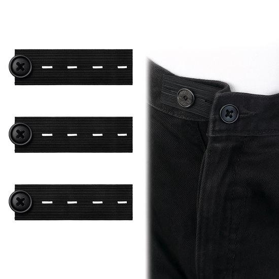 Set van 3 elastische broekverlengstukken met zwarte knopen en verstelbare standen.