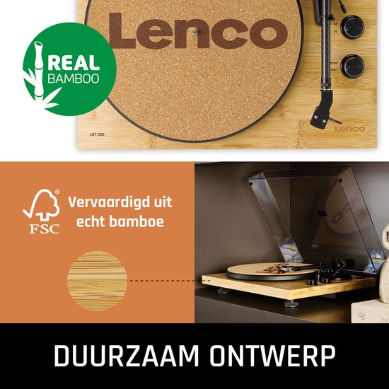 Lenco Platenspeler met Bluetooth - Ortofon 2M Red Cartridge - Duurzame Bamboebehuizing - Lenco Expertise lijn - LBT-335BA — afbeelding 5