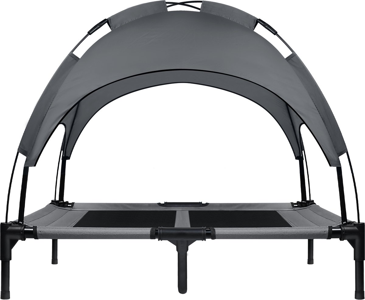 NAIZY 92x76cm Hondenbed Verhoogd Hondenbed Buiten Koel Huisdierbed Waterdicht Kattenbed met Luifel & Antislip Voetkussentjes Kattenbed, voor Binnen/Tuin