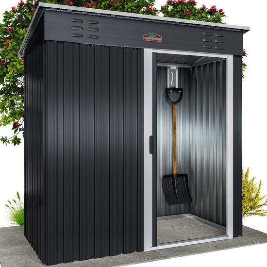 Abri de jardin acier zingué 164x84x182cm porte coulissante cabane outils cadenas
