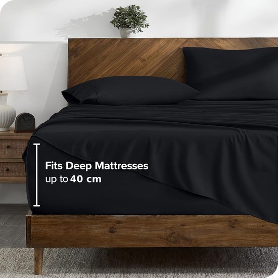 BOTC Hoeslaken avec Kussensloop - 180 x 200 cm - Épaisseur du Matelas 50 cm - Le Hoeslaken -Housse Ultra Doux - Zwart