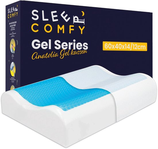 Sleep Comfy - Gel Traagschuim Serie - Hoofdkussen met koelgel - 30 dagen Proefslapen - Traagschuim Hoofdkussen - Hoofdkussen Slaapkamer - Anti Nekklachten - Anatolia Gel Kussen | 60x40x14/12 cm