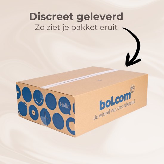 Zwarte kartonnen verzenddoos van bol.com met blauwe cirkels en logo.