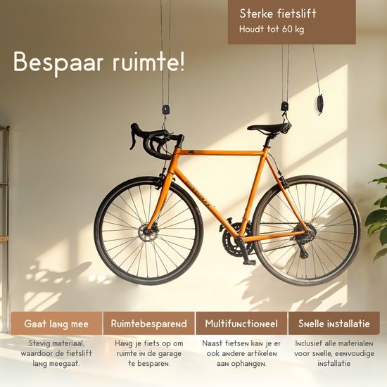 Recalma Fietslift - 60 kg draagkracht - elektrische fiets - lift-ophangsysteem