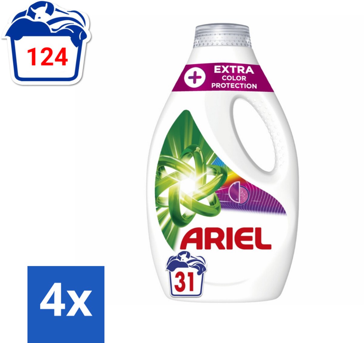 Ariel Original - Extra Kleurbescherming - Vloeibaar Wasmiddel - Gekleurde Was - 31 Wasbeurten - Voordeelverpakking - 4 stuks