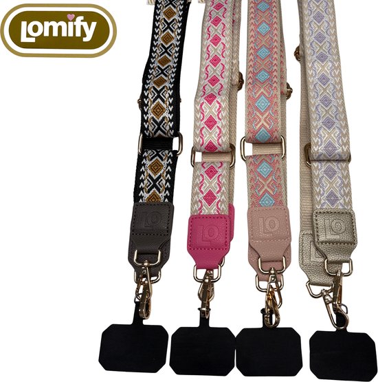 Lomify Pattern Strap cordon téléphonique universel / Lanière / sangle de téléphone avec cou d'épaule réglable 80 cm - 130 cm Beige / Pink