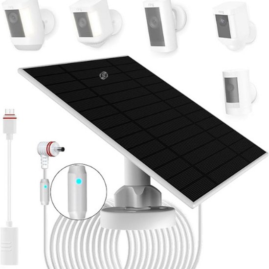 8W zonnepaneel voor ringcamera, zonnelader met DC35* 135-poort en 3M/9.8FT kabel (vatstekker naar USB-C-adapter), past op Ring Stick Up Cam batterij, Spotlight Plus/Pro met snel opladen