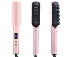 Stijltang Elektrische Hete Kam Borstel - Stijltang 2 in 1 - LCD-Stijlborstel - Baard Stijltang Straightener - Hot Comb - Magic Brush - Roze