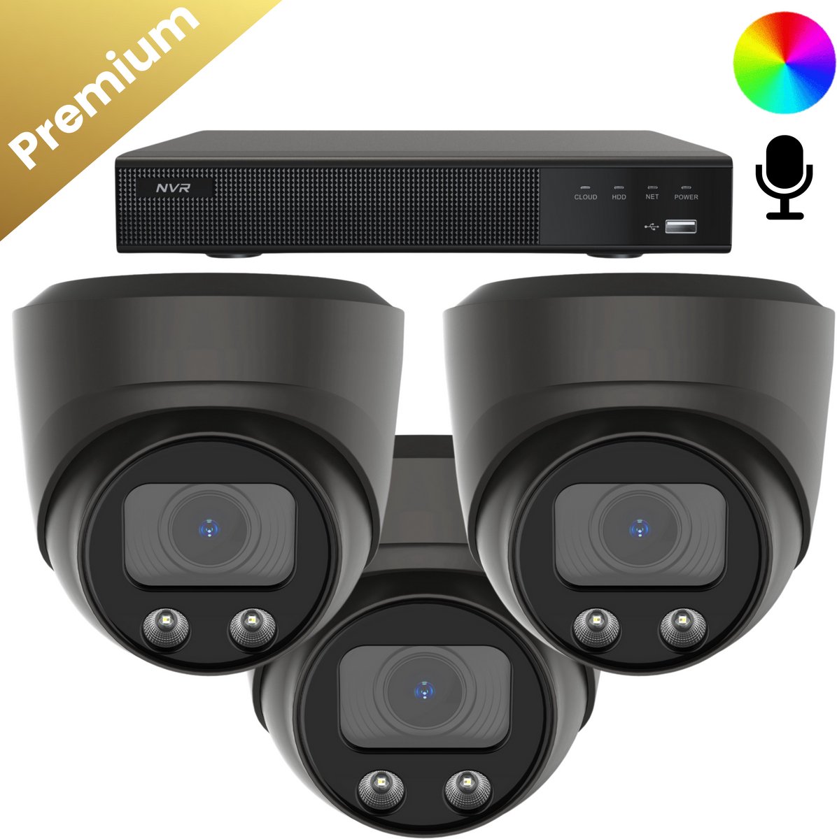 3x Beveiligingscamera set – Draadloos – Sony Dome Premium AI-ISP 8MP Full Color UltraHD 4K – Zwart