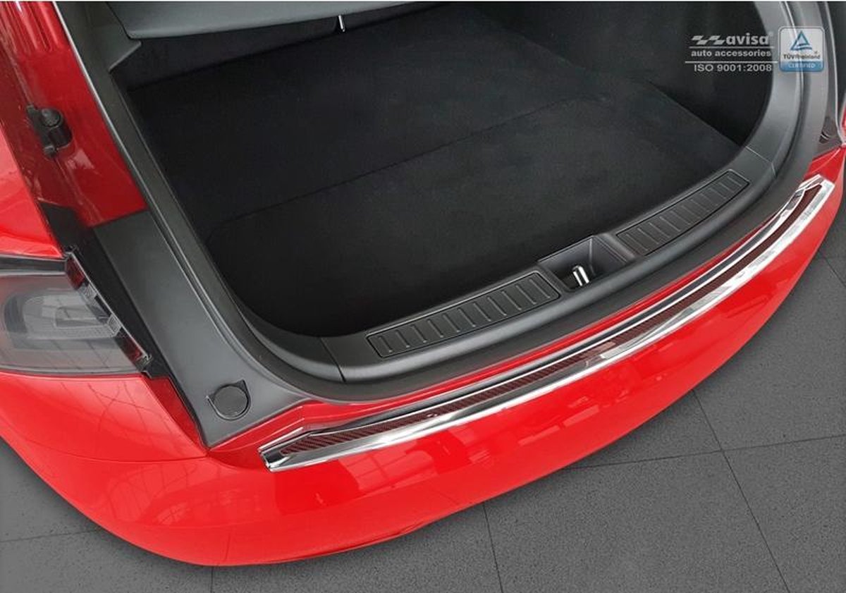 Avisa RVS Achterbumperprotector 'Deluxe' passend voor Tesla Model S 2012- Chroom/Rood-Zwart Carbon