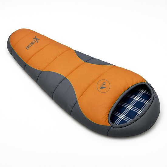 Sac de couchage momie HikeMeister ® Xtreme Oranje 1800 grammes ! avec doublure intérieure en coton, coupe-vent et col thermique
