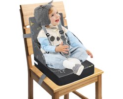 NAIZY Booster Seat Kinderverhoger Zitkussen met Opvouwbare Rugleuning en Driepunts Veiligheidsgordel, Sponsverhoger Zitje voor Kinderen Baby Eetstoel, Grijs