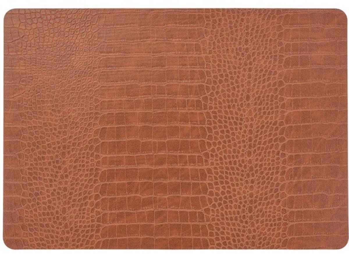 Unique Living placemats Croco lederlook - 1x - 43 x 30 cm - bruin - pvc - tafel onderleggers