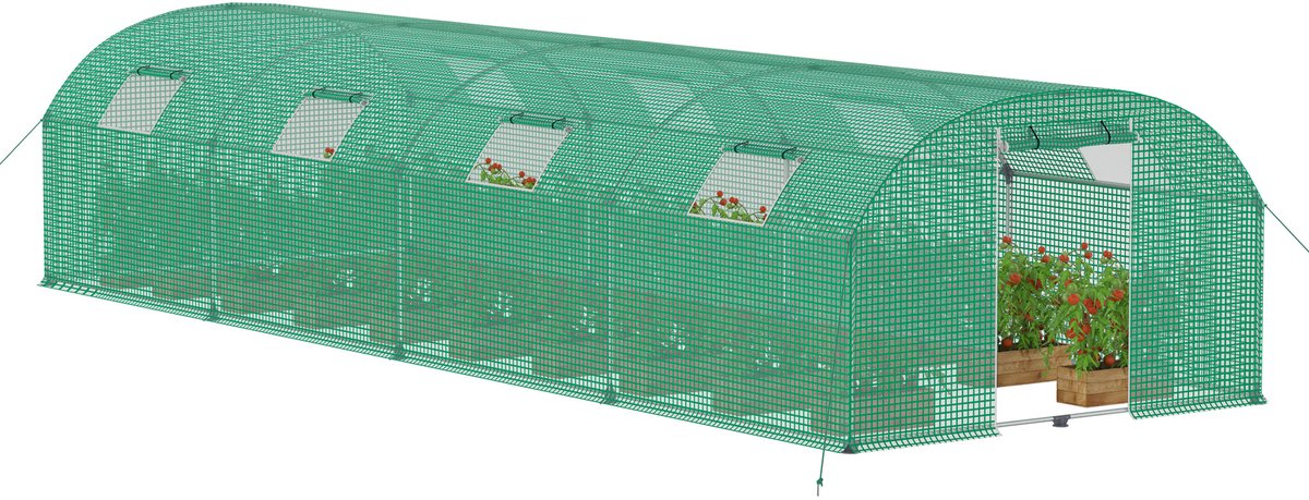 Aufun Tuinkassen van verzinkt materiaal - 3 x 8 x 2 meter, Foliekas Kweekkas met tunneldeur, ramen met gietijzeren netfolie voor het verbouwen van tuinplanten, Met een gebogen dak