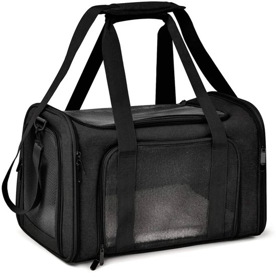 Draagtas huisdier Medium (45x30x30cm) - Katten draagtas - Katten reistas - Draagtas kat - Kattentas - Katten tas - Kattendraagtas - Draagzak kat - Draagtas hond - Hondentas - Draagzak hond - Reistas hond - Zwart