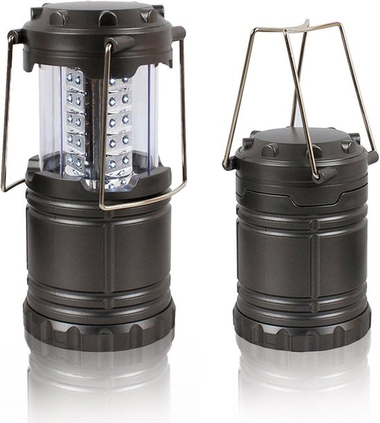 Lampe de camping LED pliable à piles - Piles AA - Éclairage de secours, pêche - Idéale pour le camping, la randonnée et le jardinage - Idéale pour les ouragans, les tempêtes et les pannes de courant - Lampe d'extérieur pliable - Zwart