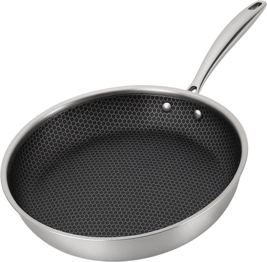 Koekenpan Ø 28cm - RVS - Inductie - Honingraat Anti-Aanbak - Alle Warmtebronnen - PTFE en PFAS vrij
