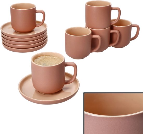 Set de 6 tasses à expresso et soucoupes en faïence poudrée Jasper - 6x 414479 + 6x 414493