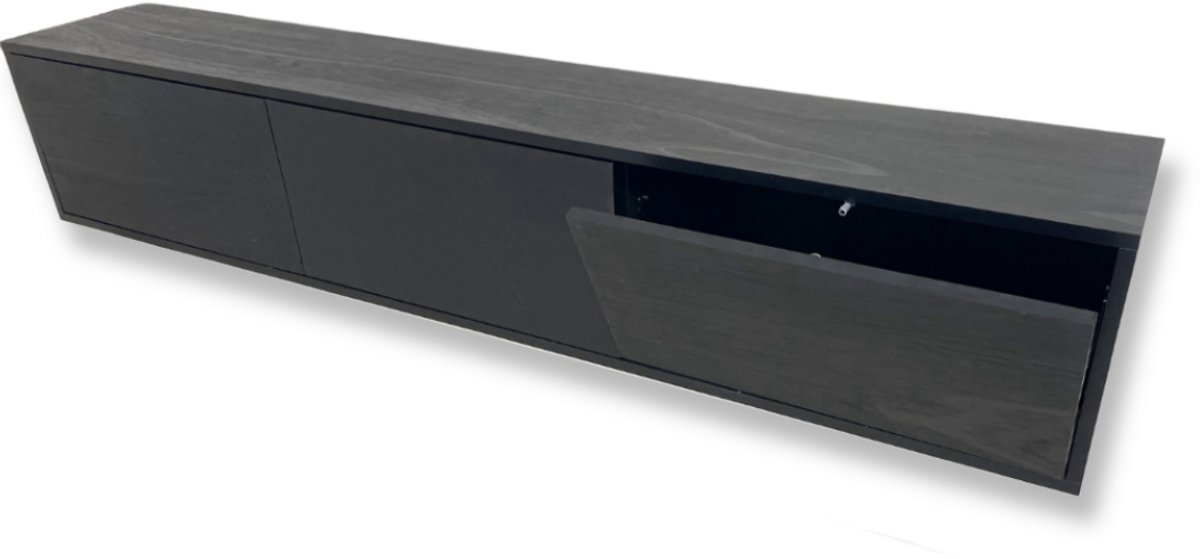 Hardhout TV Meubel - Zwart - 180 cm - 3 soft-close deuren - Push-to-Open Kliksysteem
