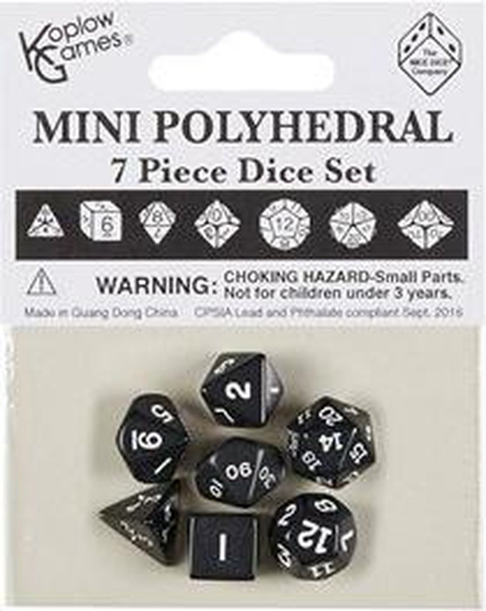 Polydice 7 Dobbelstenenset Mini Zwart met Wit