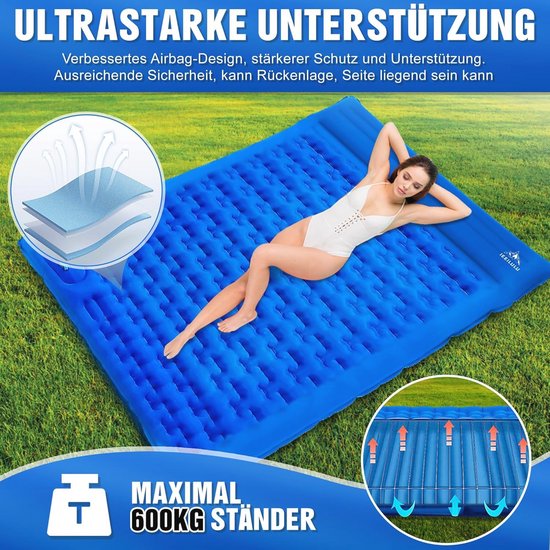 Opblaasbaar Camping Matras 196 x 140 cm - Lichtgewicht Zelfopblazend 2 Personen Matras met Kussen voor Backpacking en Strand van GLOWCOLOGY — afbeelding 3