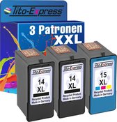 Set van 3x gerecyclede inkt cartridges voor Lexmark 14 & 15