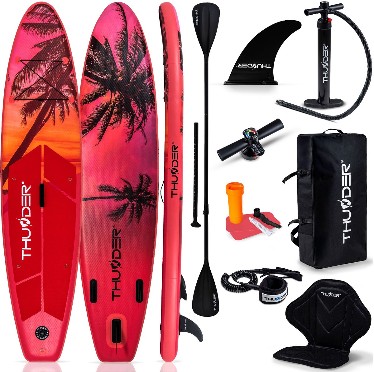 THUNDER® SUP Board | ISLE | 320x75x15cm | Opblaasbaar Paddle Board | Max. 150 kg | Complete Set | Rood-Roze |