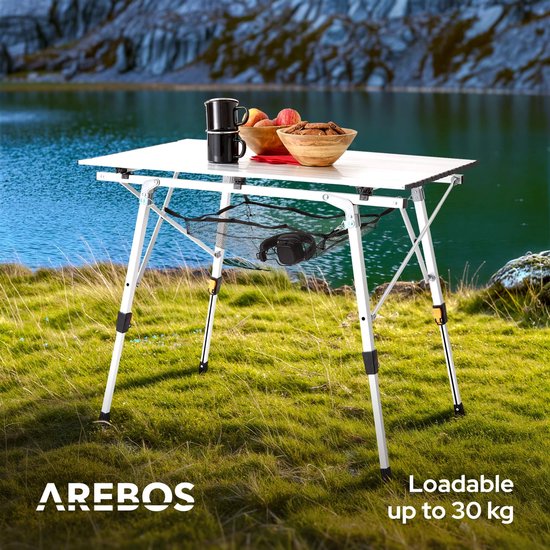 AREBOS campingtafel 120 x 70 cm roltafel aluminium klaptafel outdoor zilver van AREBOS — afbeelding 3