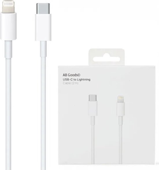 AB Goods USB C Kabel 2 Meter - iPhone Oplader - Geschikt voor iPhone Oplader - USBC Oplaadkabel - Oplader - Kabel - Voor iP 14,13,12,11,X,Pro,Max,Plus - 2 Meter Lang - Oplader
