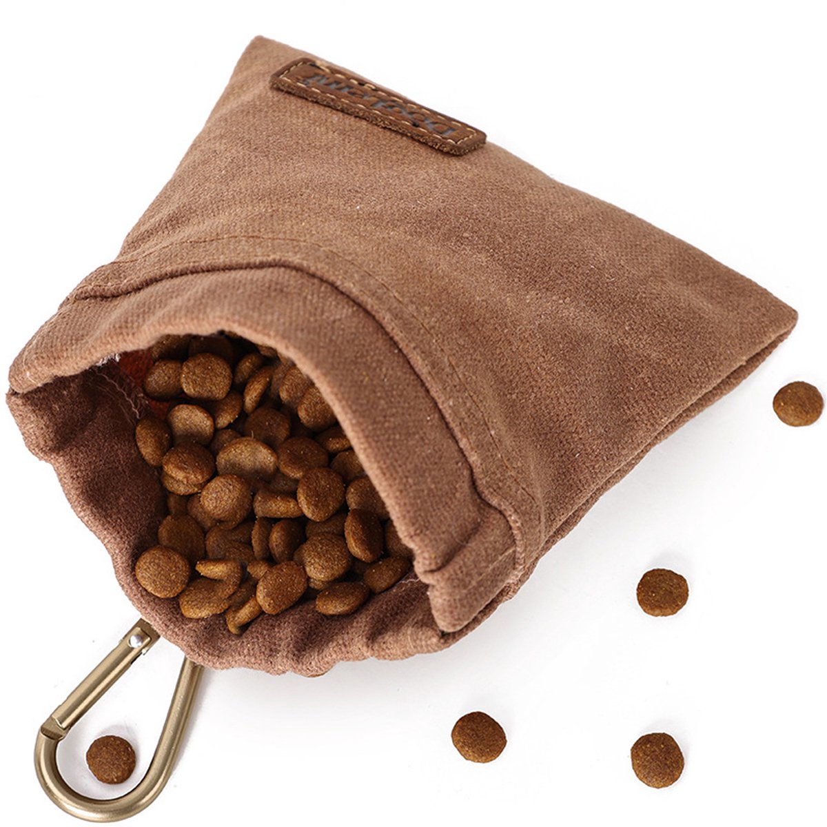 MAGICSHE Beloningstasje Voor Honden Met Automatische Sluiting - Handsfree Trainingstas Hond Met Karabijnhaak - Kleine Voederzak Voor Honden - 12 X 12 Cm Bruin