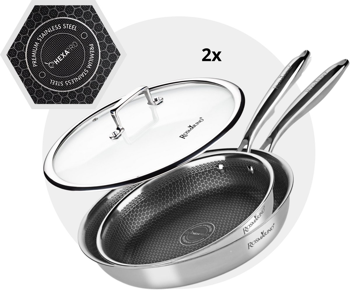 Rosmarino HexaPRO Koekenpannenset 4delig - Koekenpannenset - Koekenpan 20cm - Koekenpan 24cm - met glazen deksel