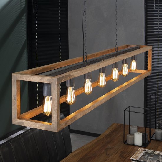 achtergrond morfine Intens Massive Mango - Hanglamp - houten frame - rechthoekig - met 7 LED  lichtbronnen | bol.com