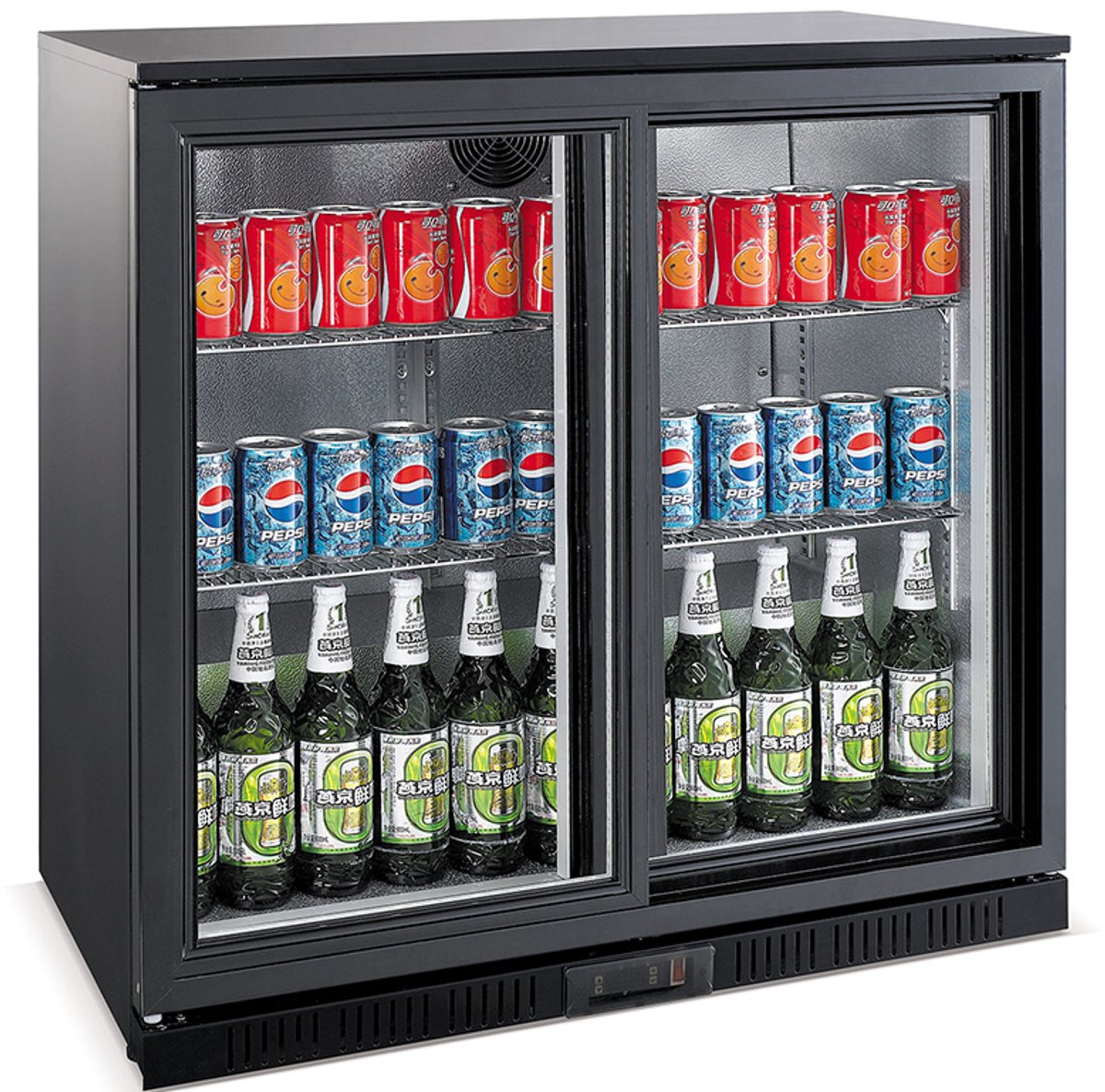 CombiSteel Barkoelkast - 208L - Zwart - Schuifdeuren - Statisch + Ventilator - 900x520x900mm - Horeca Koelkast
