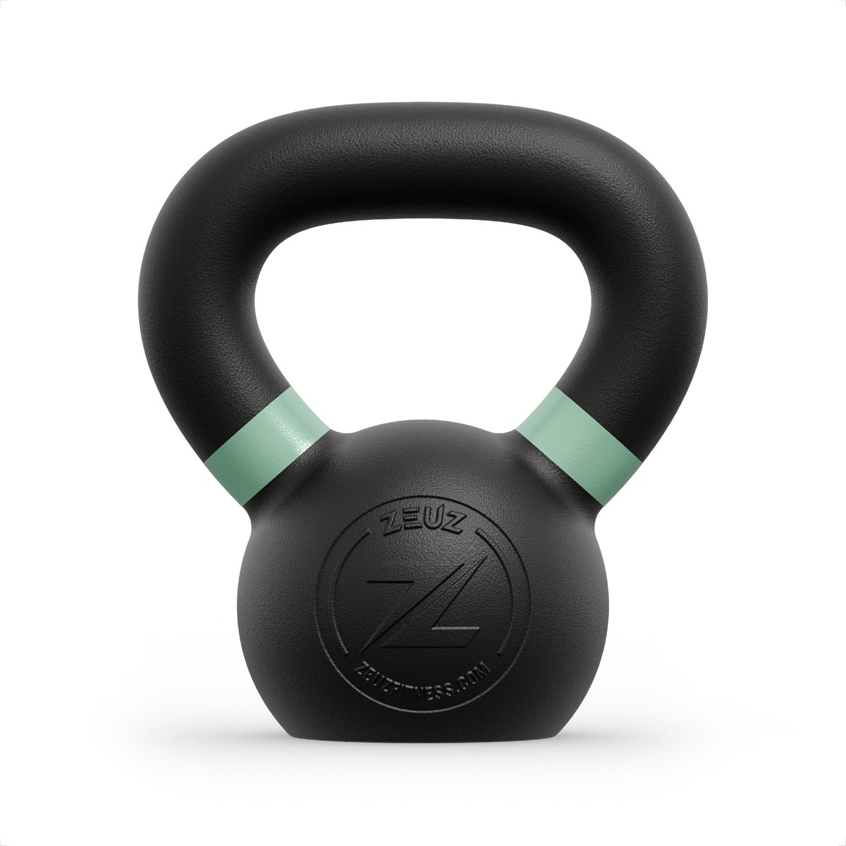 ZEUZ® Kettlebell 4 KG – Fitness Crossfit Sport Set – Gewichten - Conditie & Krachttraining – Gietijzer – Lichtgroen