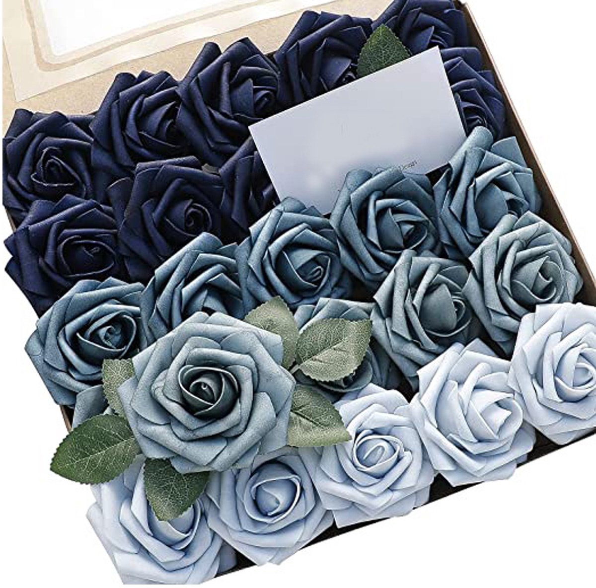 Kunst Bloemen Bruiloft - Rozen Nepbloemen - Decoratief Boeket - Voor Huwelijk of Event - PE Schuim Bloemen - Voor Decorateurs - Blauw Verloop - 8cm - 25 stuks