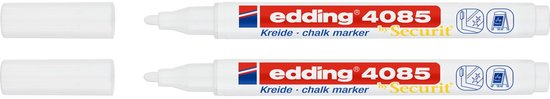edding 4085 krijtmarker - 2 witte raamstiften - ronde punt 1-2 mm - raamstiften voor borden, ruiten, glas, spiegels - krijtstift voor ramen zijn afwasbaar en uitwisbaar